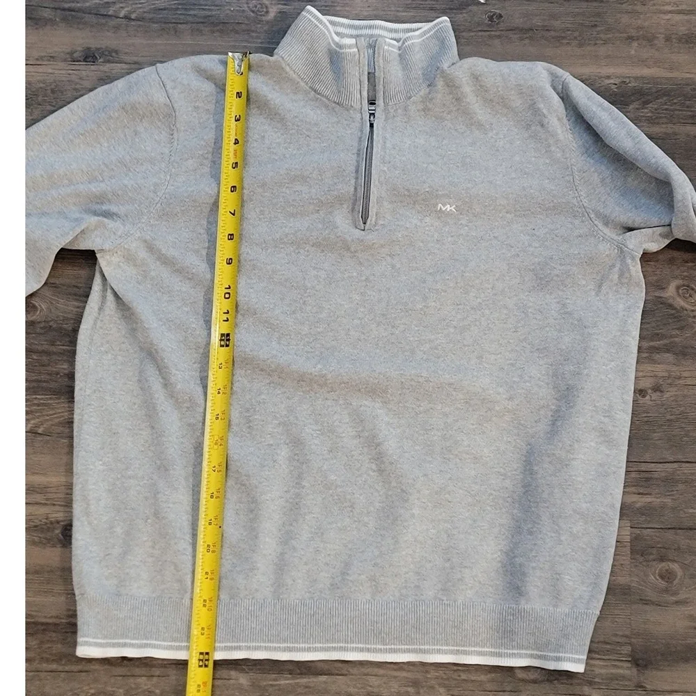 Michael Kors Mens Quarter Zip Sweater Gray Mock Neck Pullover Large MK Logo
